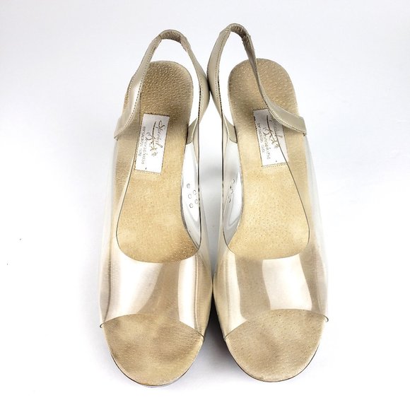 Clear Vinyl Pageant Prom Peep Toe 4.5” Heels 9.5M - Picture 2 of 11